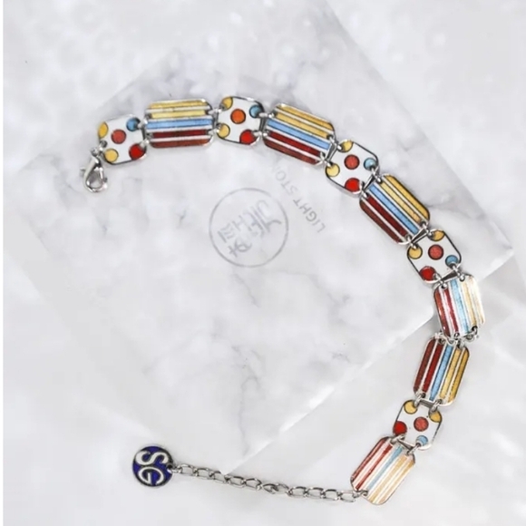 Rectangle- Jingtai Blue Vintage Bracelet - Gold - Cooper Base Cloisonne - Picture 3 of 4